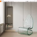 Modern Transparent Acrylic Chair In Minimalist Room With Mirror And Chandelier