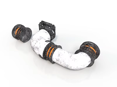 White Curved Pipe With Black Connecting Fittings And Orange Stripes 3d model