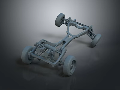 Car Chassis 3D Model with Frame Suspension System and Wheels 3d model