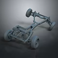 Car Chassis 3D Model with Frame Suspension System and Wheels