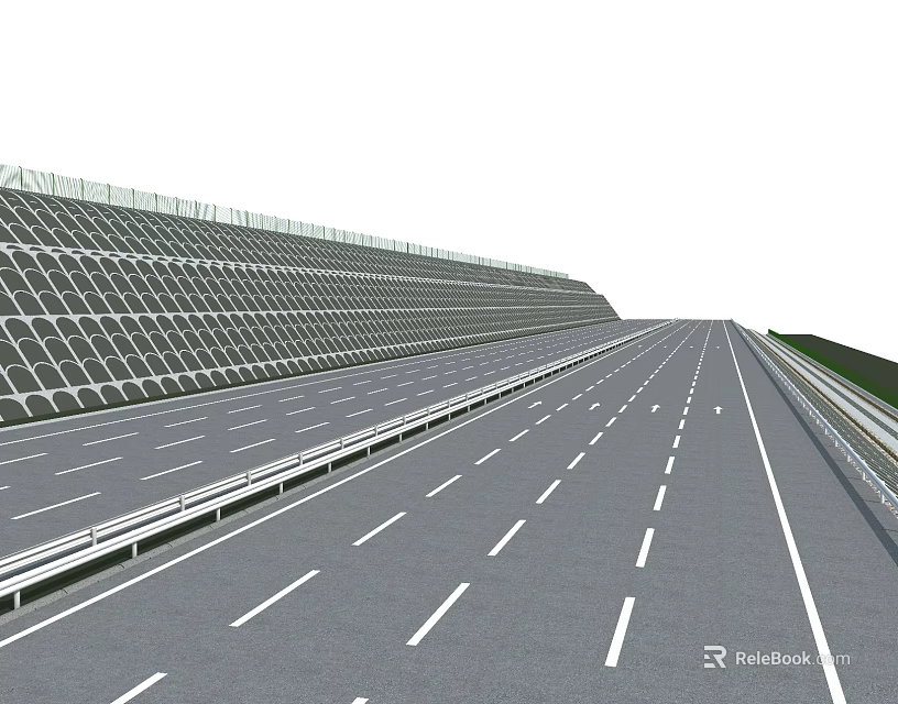 Modern Road Infrastructure Featuring Multi Lane Highway White Dashed Markings And Metal Guardrails 3d model 