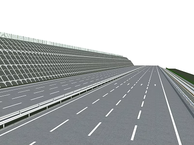 Modern Road Infrastructure Featuring Multi Lane Highway White Dashed Markings And Metal Guardrails 3d model