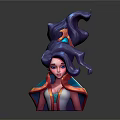 Mythical Female Character With Snake Like Purple Hair And Colorful Ornamental Attire Sculpture