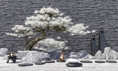 New Chinese Style Landscape Sick Stone Pine Tree Courtyard Sick Landscape Stone Snowflake Stone Mount Tai Stone Dead Mountain Stone Courtyard 3d model