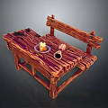 Rustic Wooden Dining Table Set With Table And Bench Candle Plate And Cup On Top