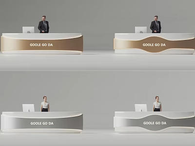 Sleek Modern Reception Desk With Gold And Silver Finishes And GOOLE GO DA Logo 3d model