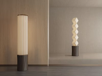 Modern Floor Lamps With Pleated And Geometric Shades In Minimalist Interior 3d model