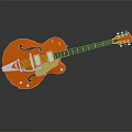 Orange Electric Guitar Musical Instrument With Glossy Body And Reflection On Gray Background