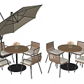 Brown Outdoor Chairs With Round Wooden Table And Umbrella For Patio Use