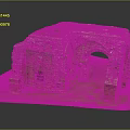 Ancient Ruins Model with Stone Arch Green Grass and Red Ground