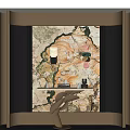 Modern Elegant Entryway Hallway With Gold Frame Marble Patterned Wall And Artistic Sculpture
