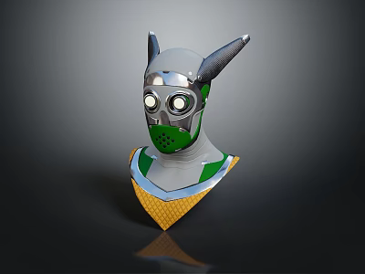Futuristic Character Helmet With Horns Glowing Eyes And Silver Green Accents In 3d model