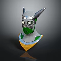 Futuristic Character Helmet With Horns Glowing Eyes And Silver Green Accents In