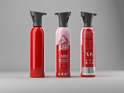Three Red Fire Extinguishers Fire Safety Equipment With Black Handles For Home And Office Use 3d model