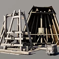 Ancient Mechanical Devices Collection Featuring Catapult Winch Pulley And Vintage Structures 3d model
