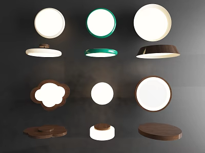 Diverse Modern Ceiling Lights With Various Designs Wooden Frames And Different Shapes 3d model
