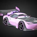 Cartoon Pink Race Car Character With Big Eyes ROCK Decal Rear Wing And Tires