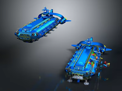 Blue Futuristic Spacecraft Models With Detailed Cosmic Exploration Structure 3d model