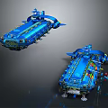 Blue Futuristic Spacecraft Models With Detailed Cosmic Exploration Structure