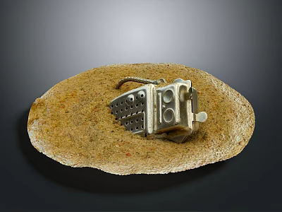 Golden Brown Pancake With Metal Garlic Press Kitchen Tool On Top 3d model