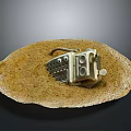 Golden Brown Pancake With Metal Garlic Press Kitchen Tool On Top