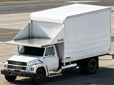 White Box Truck With Cargo Storage Parked On Airport Runway Tarmac 3d model