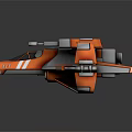 Futuristic Fighter Jet with Orange Gray Body Blue Lights Wings and Thrusters Design