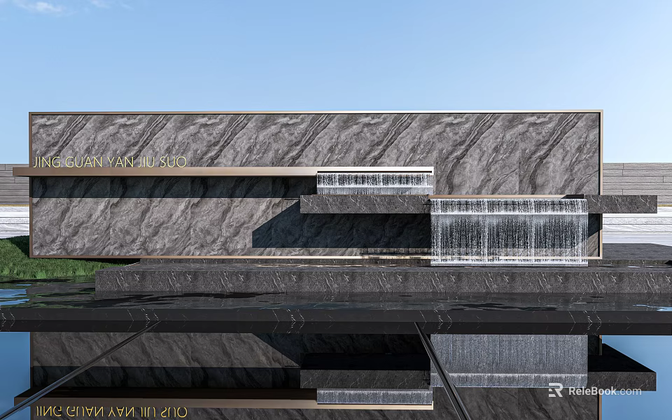 Modern Marble Feature Wall Design With Waterfall And Layered Structure 3d model 