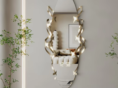 Decorative Mirror With Geometric Metal Frame In Modern Living Room Interior 3d model