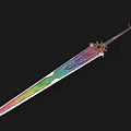 Ornate Iridescent Sword Featuring Intricate Hilt And Colorful Blade Design