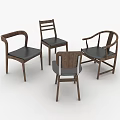 Stylish Four Different Design Modern Wooden Accent Chairs With Black Cushions