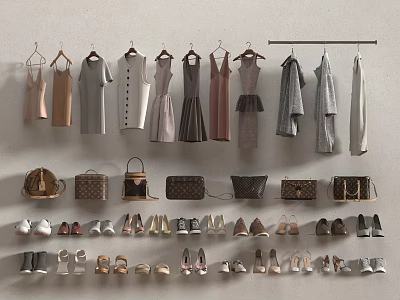 Stylish Women's Clothing Collection With Dresses Tops Coats Bags And Shoes 3d model