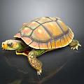 Vibrant Turtle with Orange and Green Glossy Shell Pattern on Dark Background 3d model
