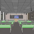 School Classroom Interior with Smart Electronic Blackboard Green Desks and Ceiling Lights 3d model