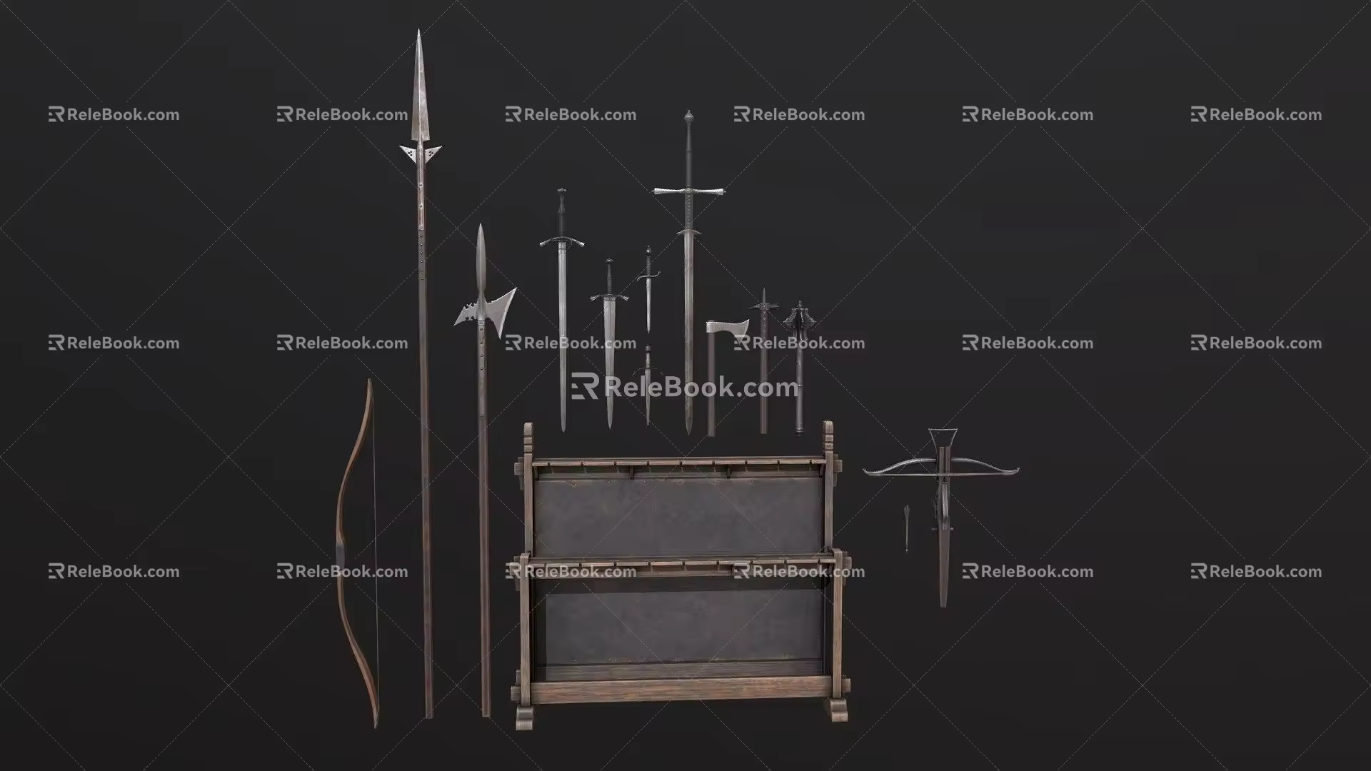 Medieval weapons and weapon racks 3d model