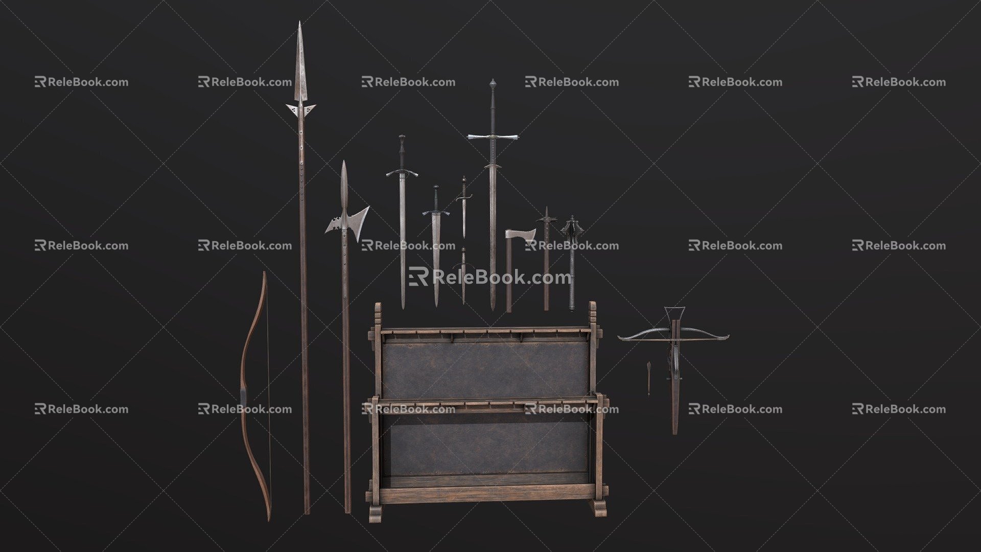 Medieval weapons and weapon racks 3d model