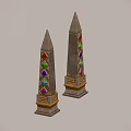 Two Tall Towers With Colorful Gems And Pointed Tops On Decorative Bases