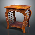 Ornate Wooden Side Table Square Top Carved Legs And Lower Shelf