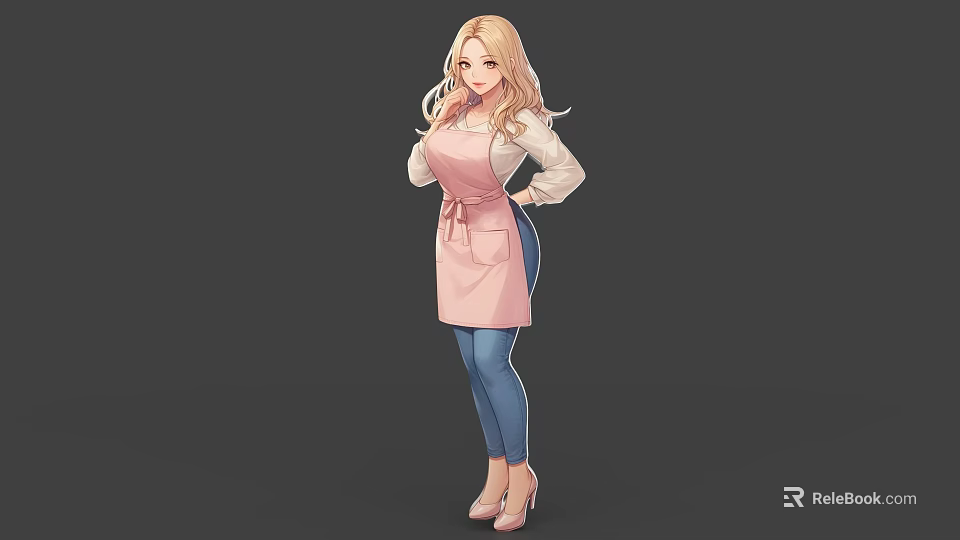 Game Movie Character With Blonde Hair In Pink Apron White Top And Blue Pants 3d model 