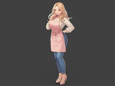 Game Movie Character With Blonde Hair In Pink Apron White Top And Blue Pants 3d model