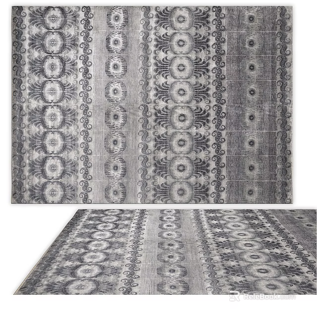 Traditional Pattern Square Rug With Gray And White Geometric Design For Living Room 3d model 