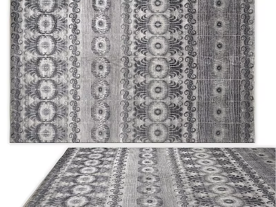Traditional Pattern Square Rug With Gray And White Geometric Design For Living Room 3d model
