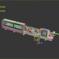 Automated Industrial Production Line With Control Panel Red Components And Conveyor Belt