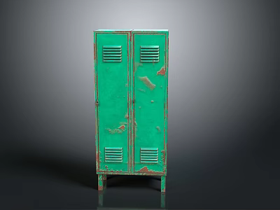 Green Distressed Metal Locker Cabinet With Double Doors And Vintage Style 3d model