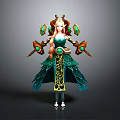 Fantasy Woman Character With Green Dress Golden Decorations Horns And Gemstones