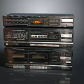 Vintage Retro Stacked Electronic Stereo System With Tape Decks And Amplifiers