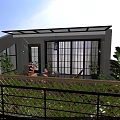 Serene Roof Garden With Green Plants Outdoor Table Chairs Hanging Lantern And Tiled Floor