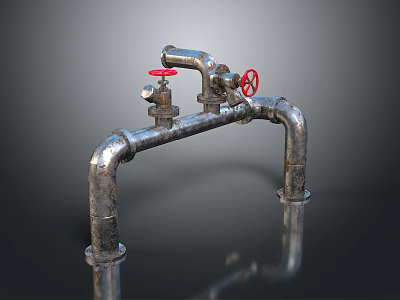 Industrial Style Metal Pipe Light Fixture Set With Red Valves For Home Interior Decor 3d model