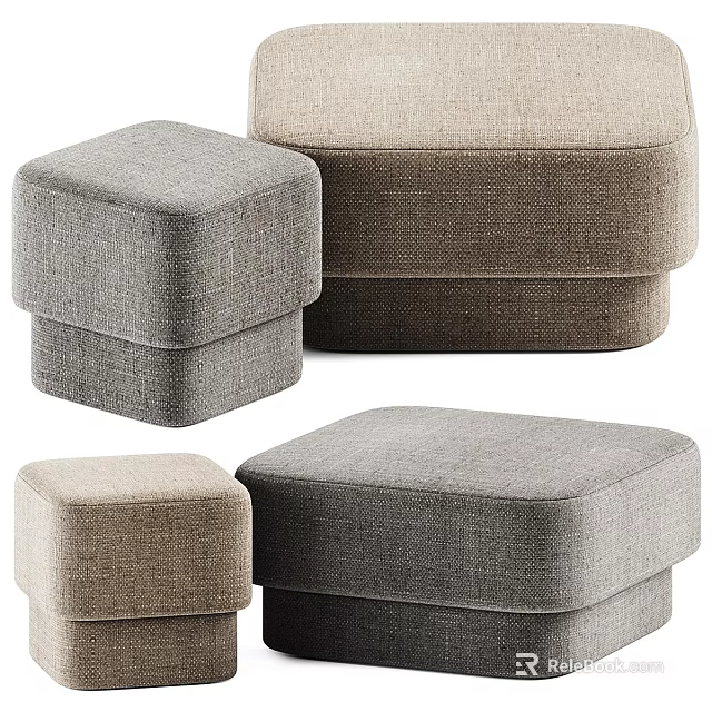 Modern Fabric Ottomans In Various Neutral Tones For Living Room Furniture 3d model 