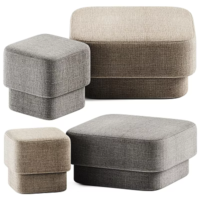Modern Fabric Ottomans In Various Neutral Tones For Living Room Furniture 3d model
